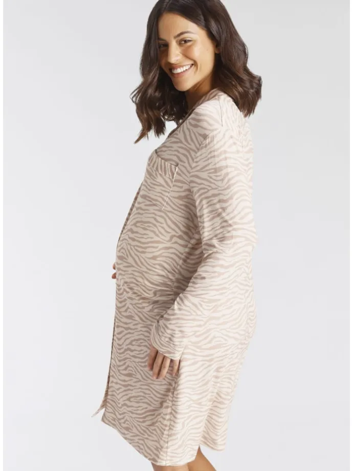 Umstandsnachthemd in beige-gemustert