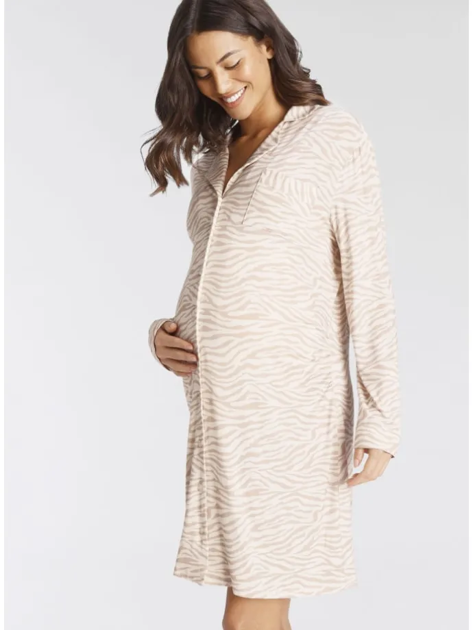Umstandsnachthemd in beige-gemustert