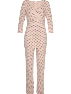 Umstandspyjama in beige schwarz gepunktet