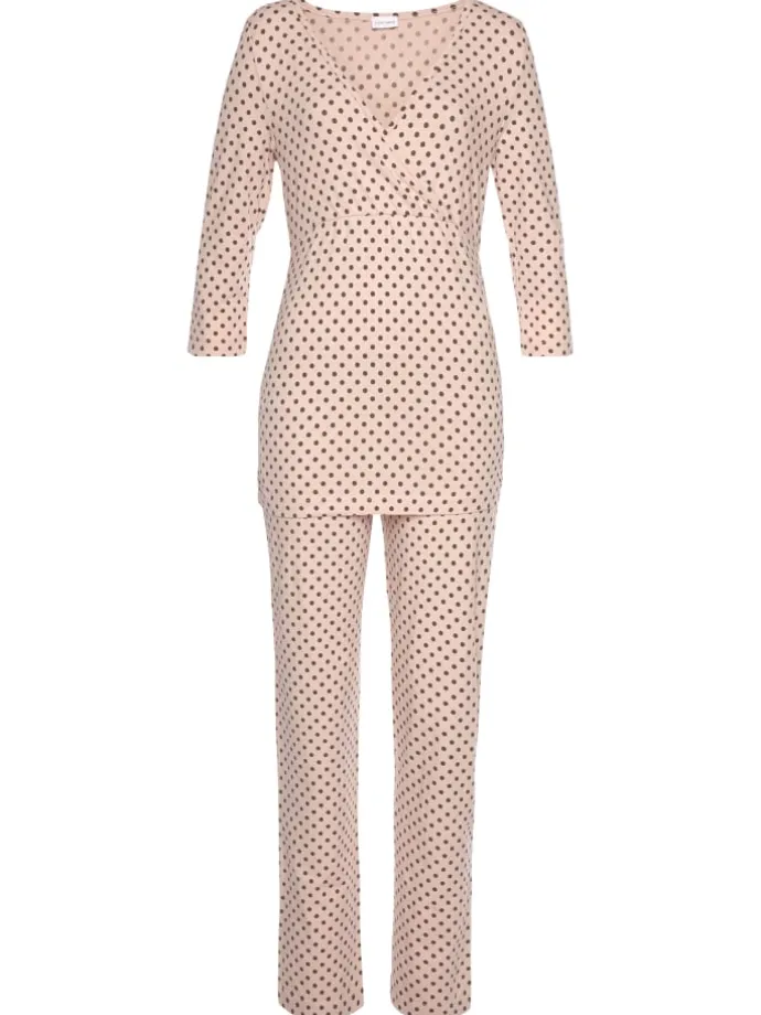 Umstandspyjama in beige schwarz gepunktet