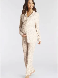 Umstandspyjama in beige-gemustert