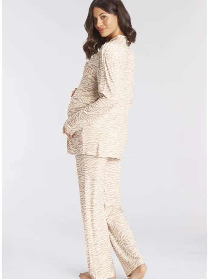 Umstandspyjama in beige-gemustert