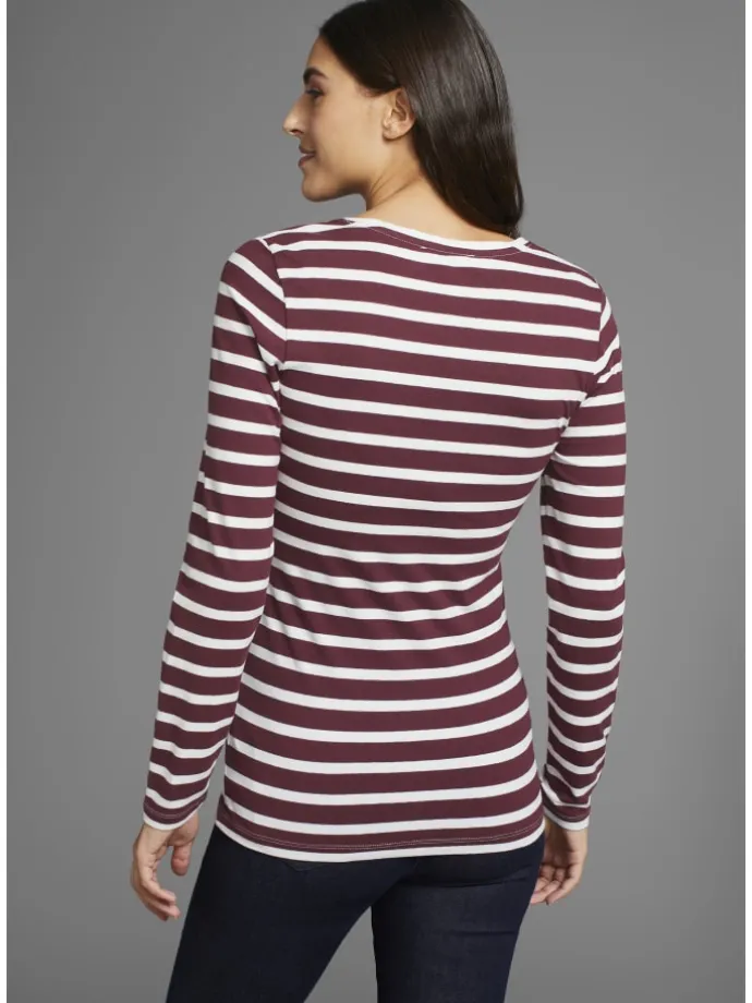 Umstandsshirt in weiß/bordeaux geringelt