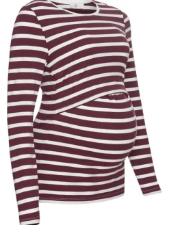 Umstandsshirt in weiß/bordeaux geringelt