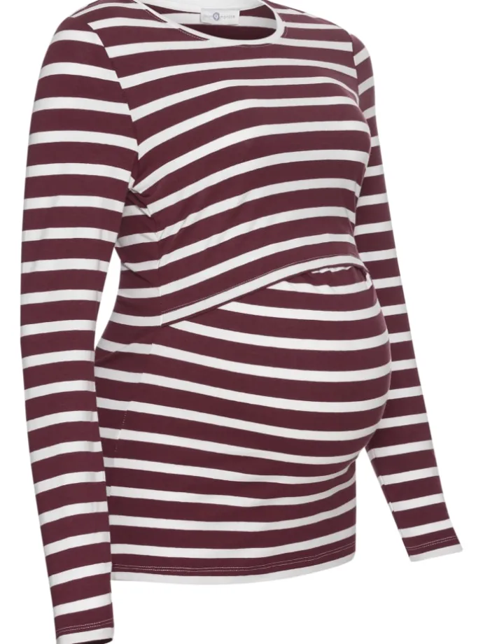 Umstandsshirt in weiß/bordeaux geringelt