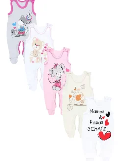 Unisex Baby Strampler mit Aufdruck 5er Set in rosa/weiß