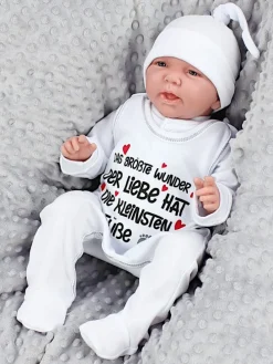 Unisex Baby Strampler mit Spruch in rot/weiß