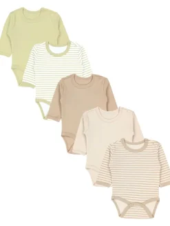 Unisex Langarm Body mit Aufdruck Spruch 5er Pack in grün/beige