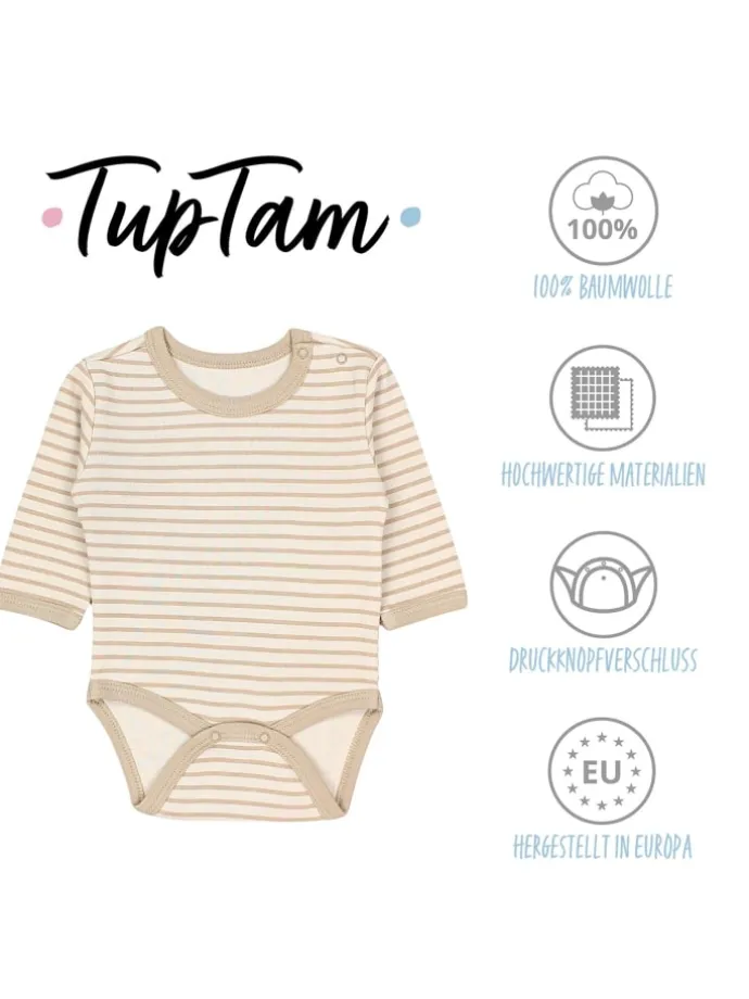 Unisex Langarm Body mit Aufdruck Spruch 5er Pack in grün/beige