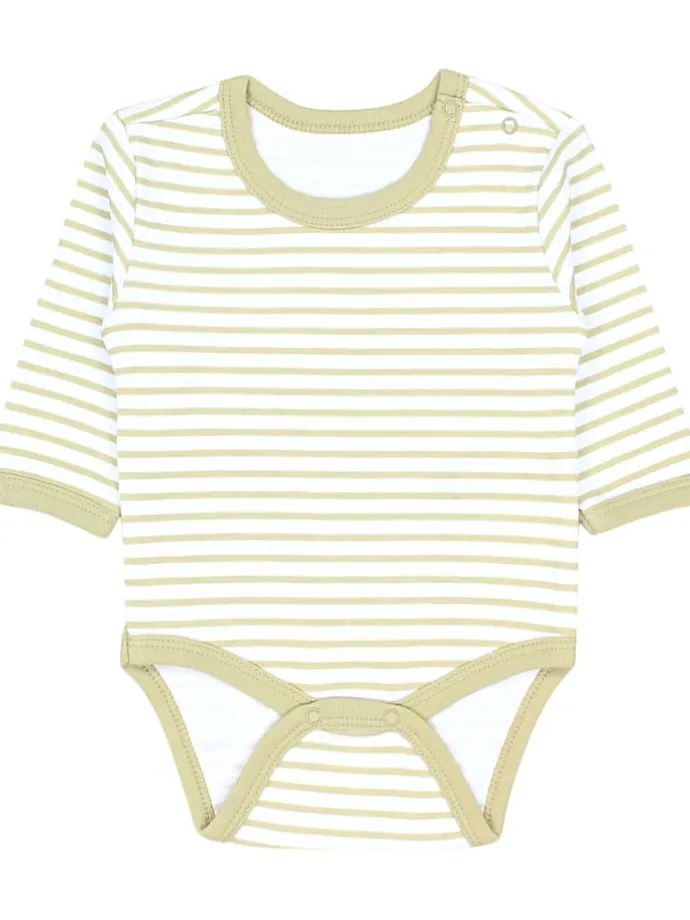 Unisex Langarm Body mit Aufdruck Spruch 5er Pack in grün/beige