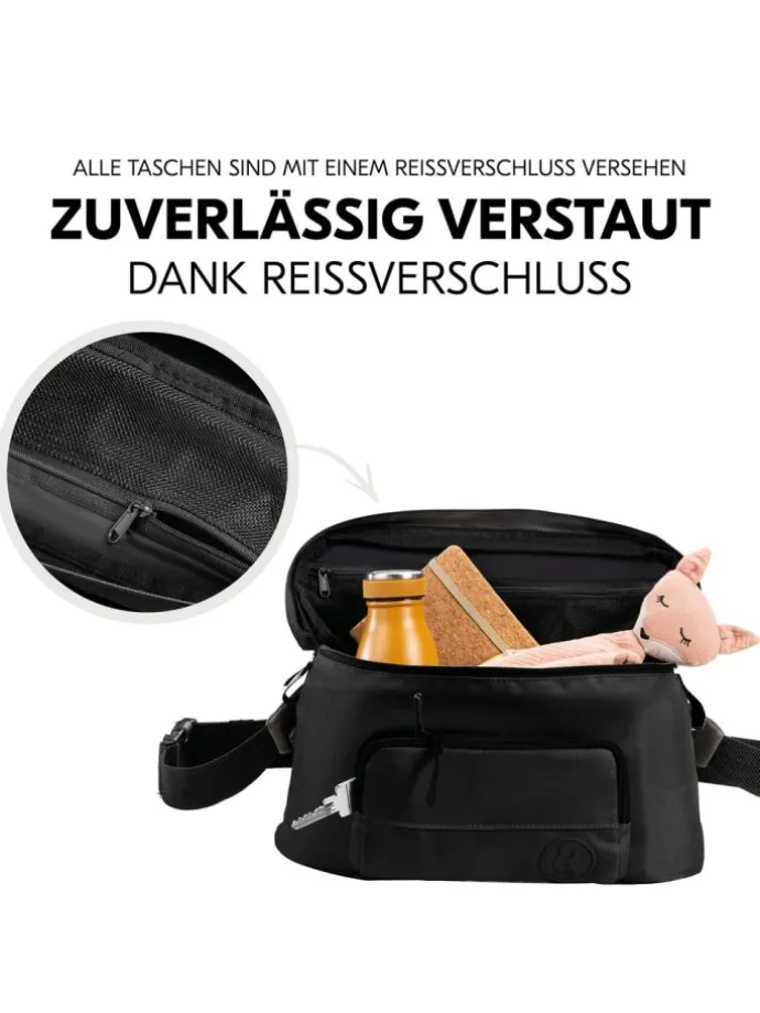 Universal Kinderwagen Organizer und Bauchtasche in schwarz