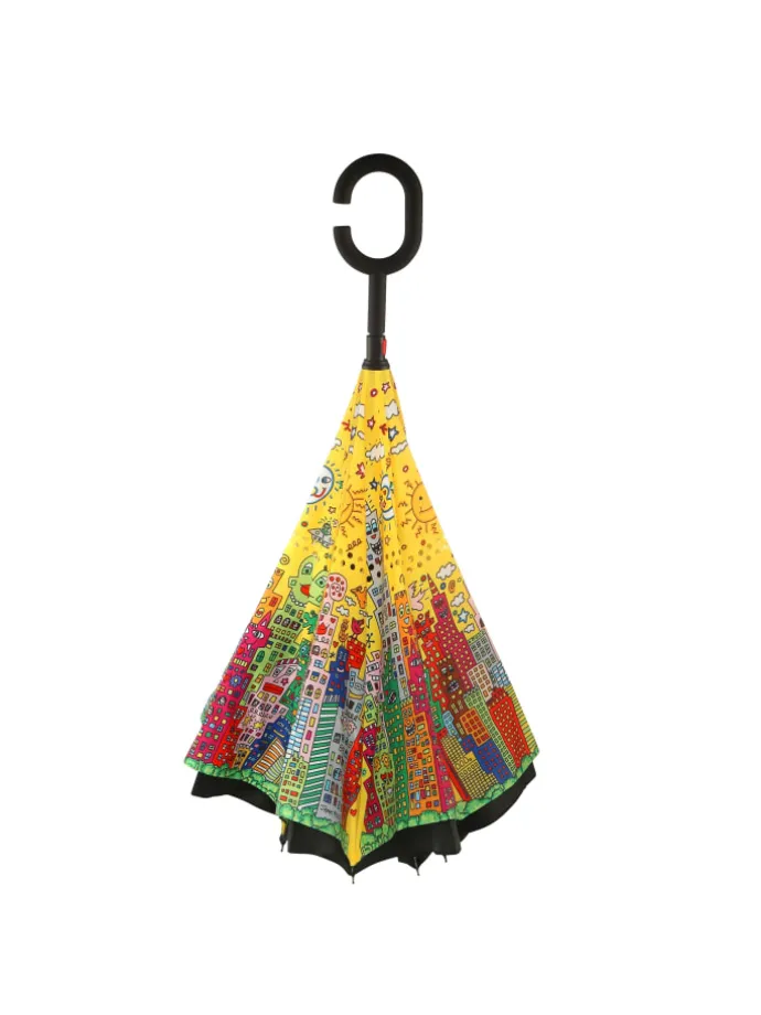 Upside-Down Schirm " James Rizzi My New York City Sunset " in bunt