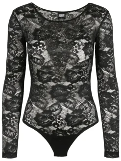 Urban Classics Damen Ladies Lace Longsleeve Body in black