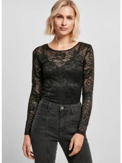 Urban Classics Damen Ladies Lace Longsleeve Body in black