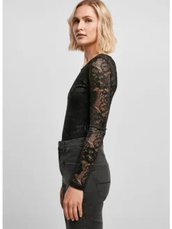 Urban Classics Damen Ladies Lace Longsleeve Body in black