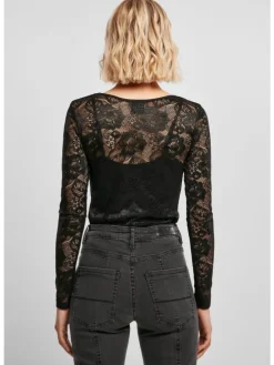 Urban Classics Damen Ladies Lace Longsleeve Body in black