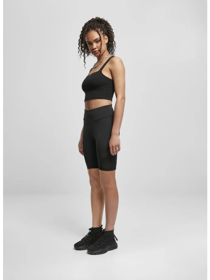 Urban Classics Damen Ladies High Waist Tech Mesh Cycle Shorts in black