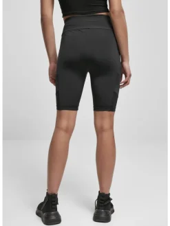 Urban Classics Damen Ladies High Waist Tech Mesh Cycle Shorts in black