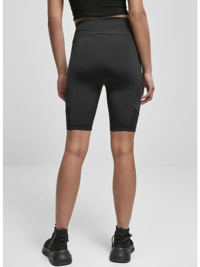 Urban Classics Damen Ladies High Waist Tech Mesh Cycle Shorts in black
