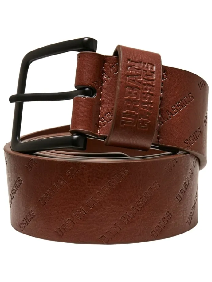 Urban Classics Unisex Allover Logo Belt in cognacbrown