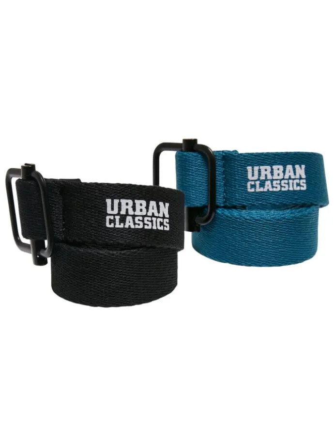 Urban Classics Unisex Industrial Canvas Belt Kids 2-Pack in black/green
