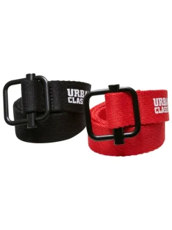 Urban Classics Unisex Industrial Canvas Belt Kids 2-Pack in black/red
