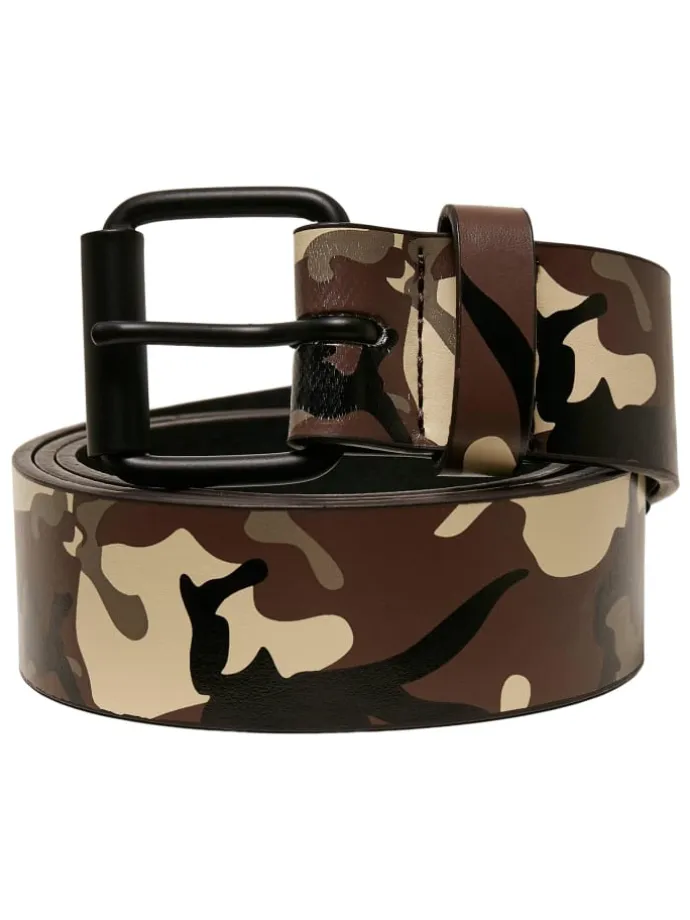 Urban Classics Unisex Synthetic Leather Camo Belt in browncamo