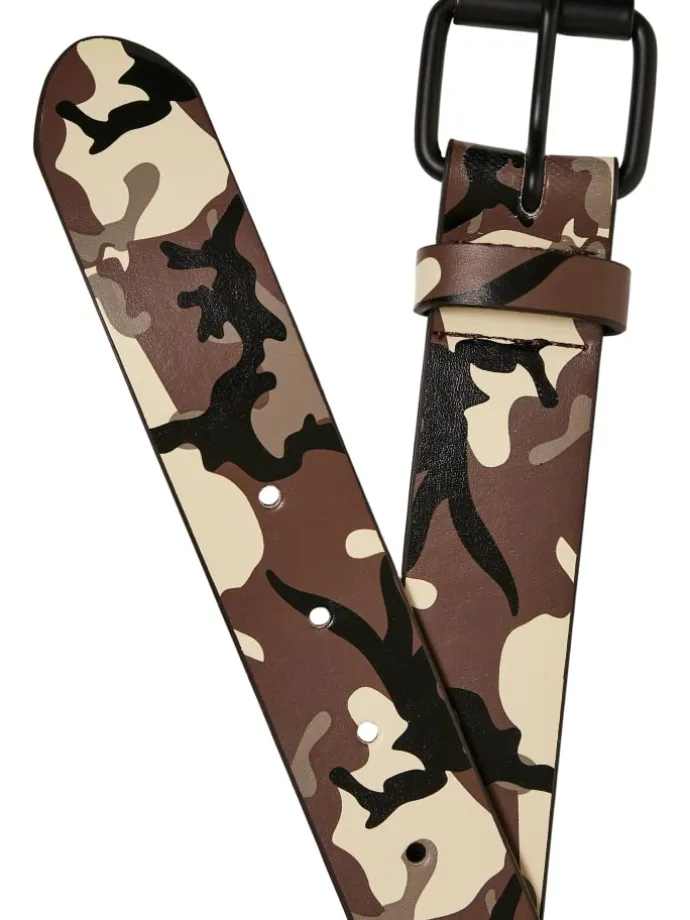 Urban Classics Unisex Synthetic Leather Camo Belt in browncamo