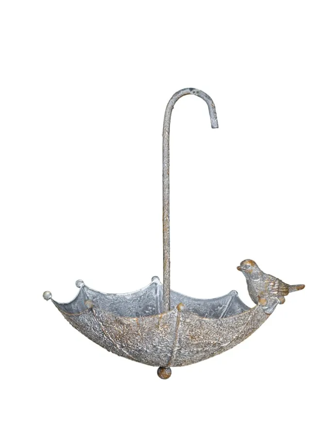 Vogelfutterstelle - Regenschirm - Metall in antikgrau - rost