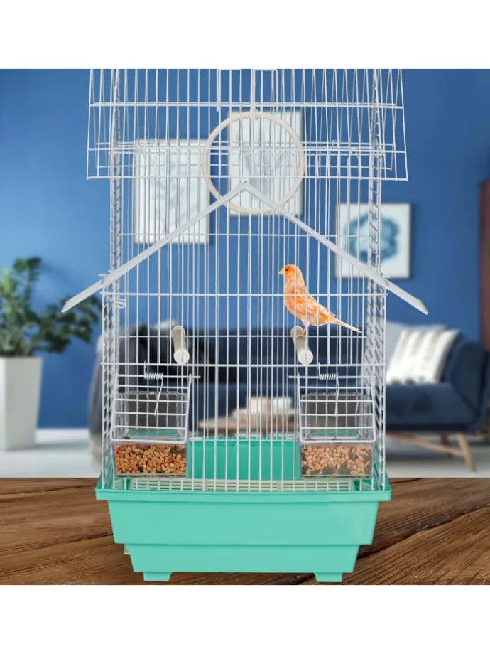 Vogelkäfig in Hellblau/Mintgrün - (B)42,5 x (H)50 x (T)33 cm