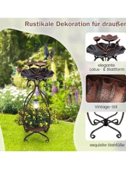 Vogeltränke mit Solarleuchte in Bronze