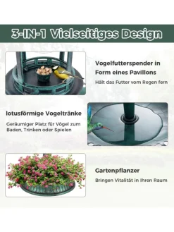 Vogeltränke mit Solarleuchte in Grün