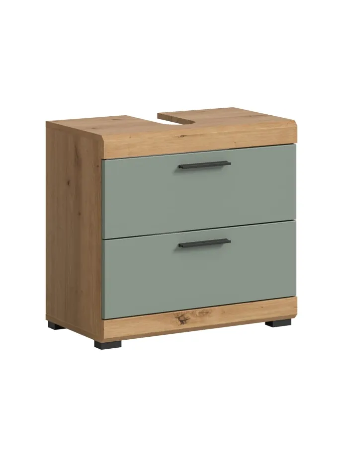 Waschbeckenunterschrank in Artisan Eiche/Salbei - (B) 60 x (H) 56 x (T) 37