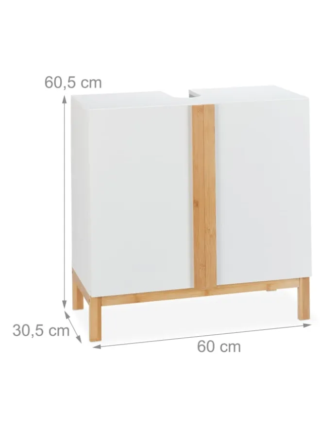 Waschbeckenunterschrank in Weiß/Natur - (B)60 x (H)60,5 x (T)30,5 cm