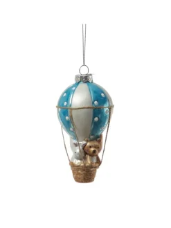 Weihnachtsbaumschmuck Ballon mit Bär und Hase H: 13cm in blau