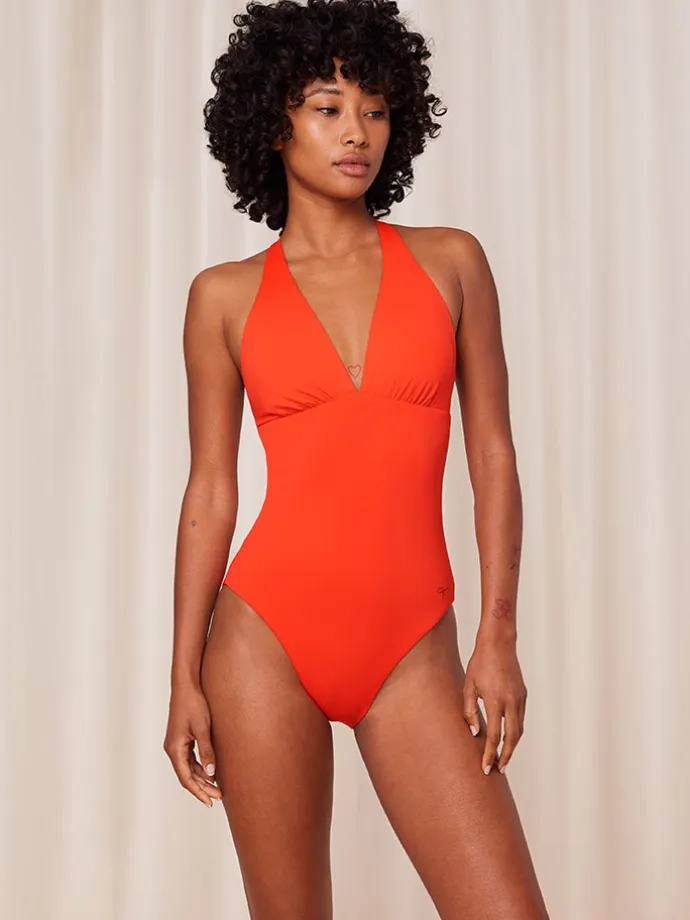 Wende-Badeanzug in Orange/ Braun