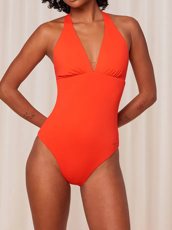 Wende-Badeanzug in Orange/ Braun