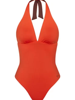 Wende-Badeanzug in Orange/ Braun