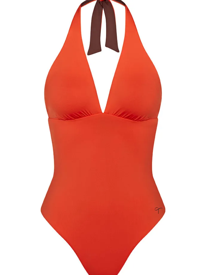 Wende-Badeanzug in Orange/ Braun