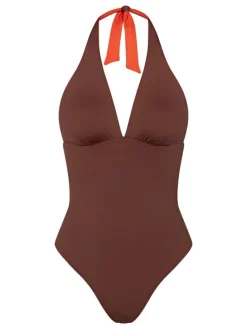 Wende-Badeanzug in Orange/ Braun