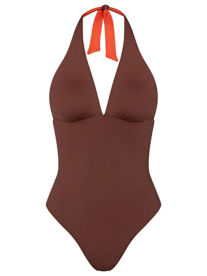 Wende-Badeanzug in Orange/ Braun