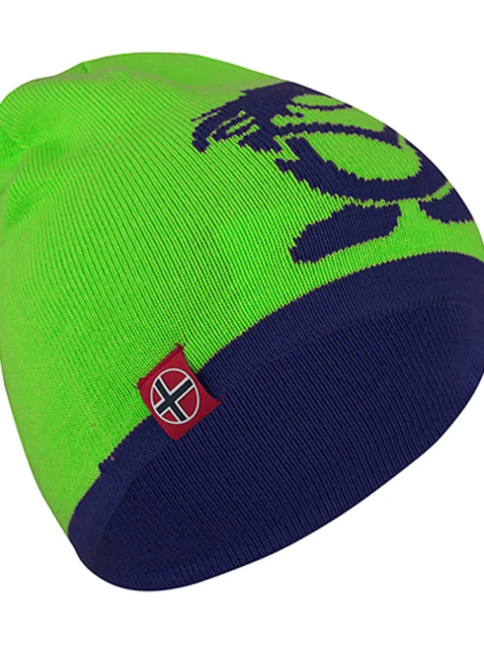 Wende-Beanie "Troll" in Dunkelblau/ Hellgrün