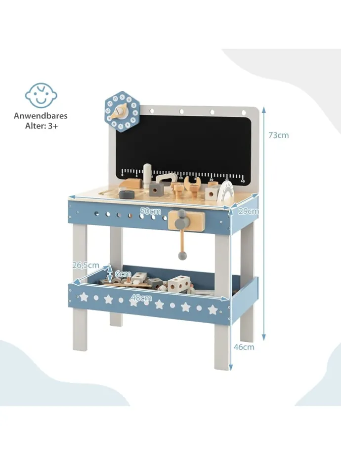 Werkbank mit Tafel in Blau