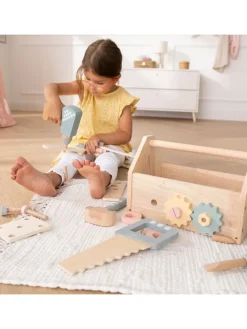 Werkzeugkiste Werkzeugkasten Kinder mit 45 tlg. Zubehör aus Holz ab 3 Jahre