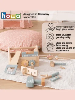 Werkzeugkiste Werkzeugkasten Kinder mit 45 tlg. Zubehör aus Holz ab 3 Jahre