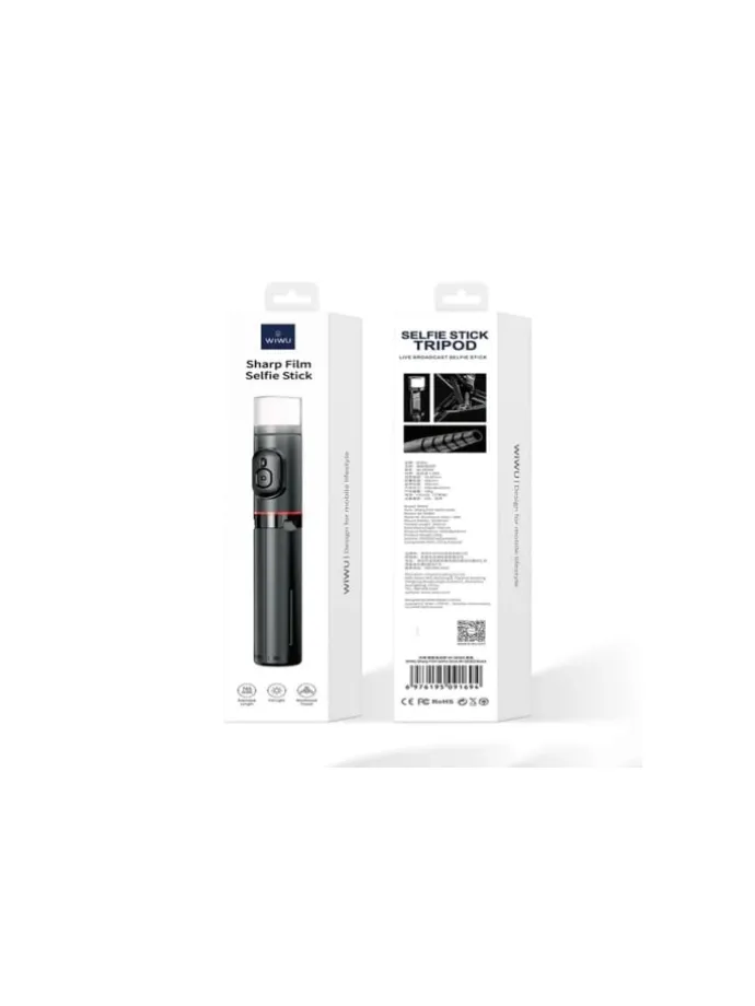 WiWU - Selfie Stick Wi-SE003 mit Stativfunktion und LED-Licht in Schwarz