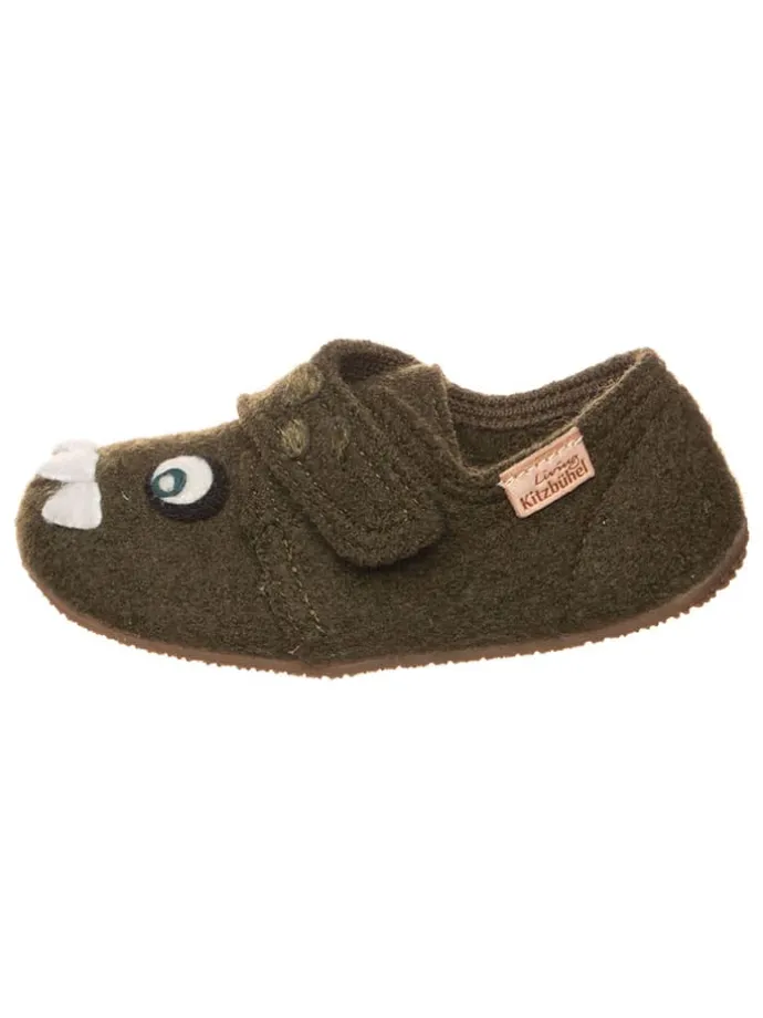 Woll-Hausschuhe "Monster" in Khaki