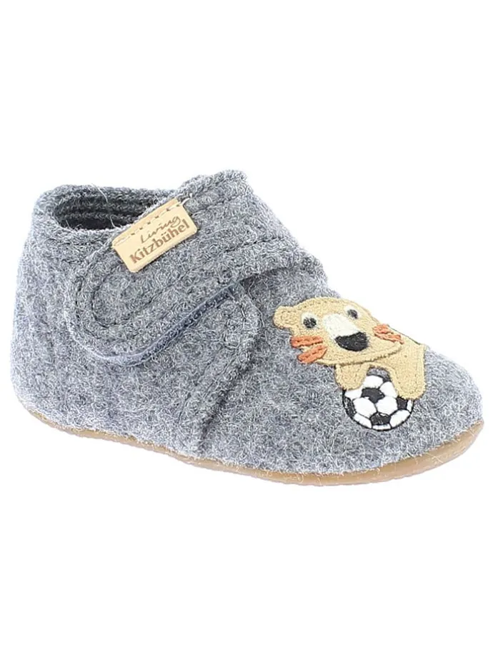 Woll-Hausschuhe "Tiger & Fußball" in Grau