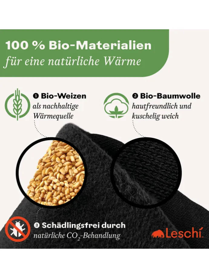 Wärmekissen 100 % Bio-Baumwolle, Körnerkissen "Hund Bobby" in Schwarz