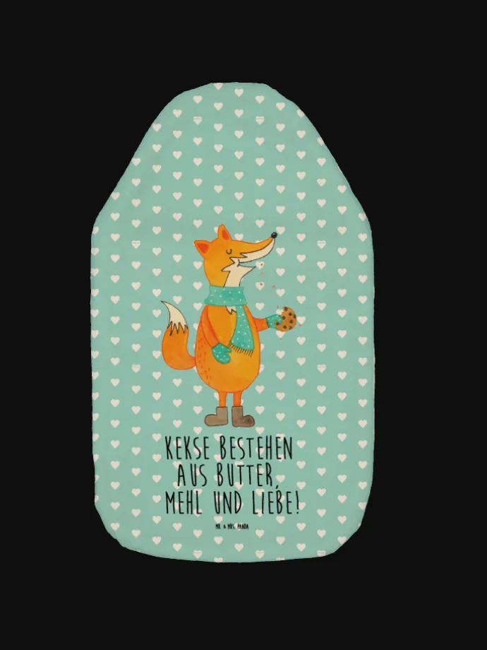 Wärmflasche Fuchs Keks mit Spruch in Türkis Pastell